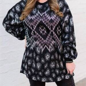 NEW CRAZY TRAIN stay cozy sweater in black multi